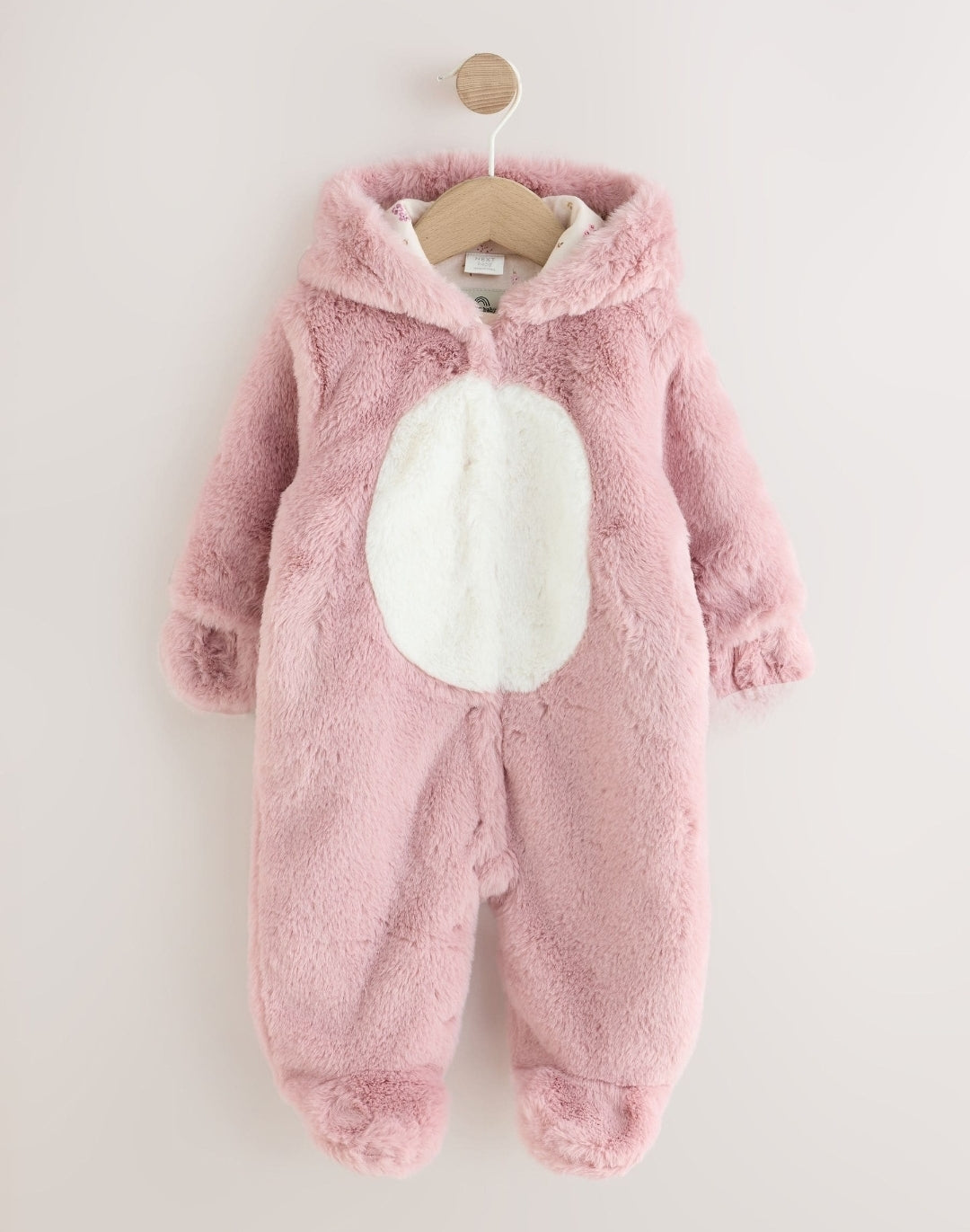 Pink Embroidered Bunny Faux Fur Hooded Baby