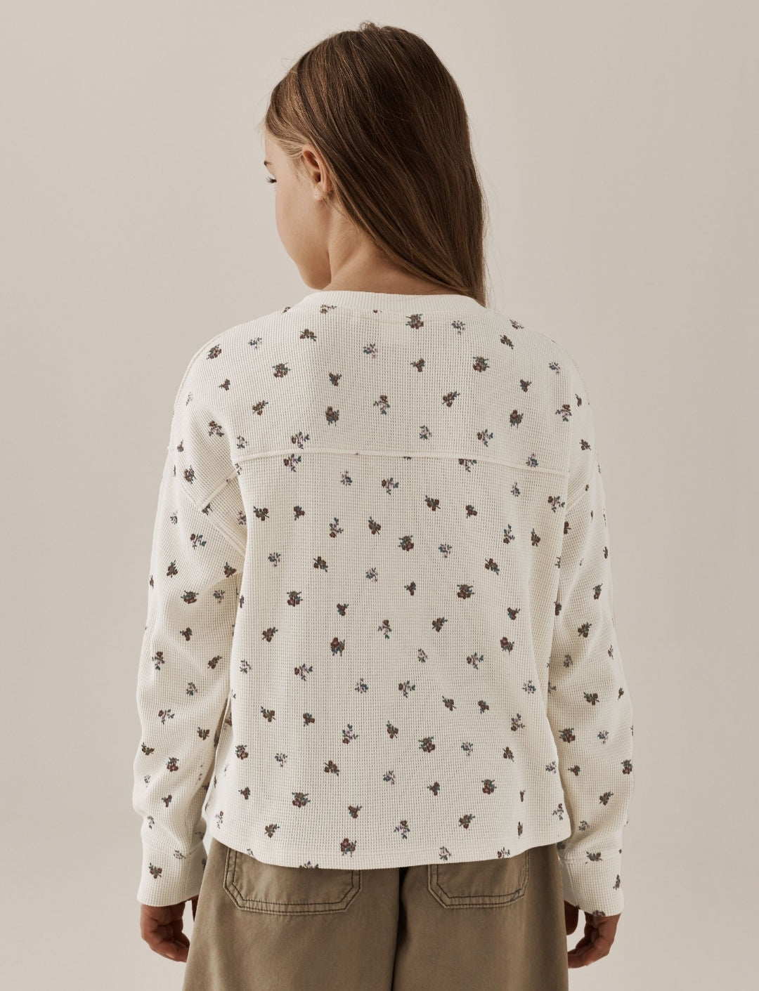 Ecru Ditsy Waffle Henley Top
