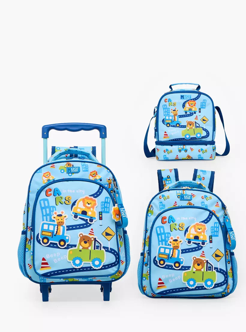 MustTeam City Print Trolley Backpack for Boy 12 inches