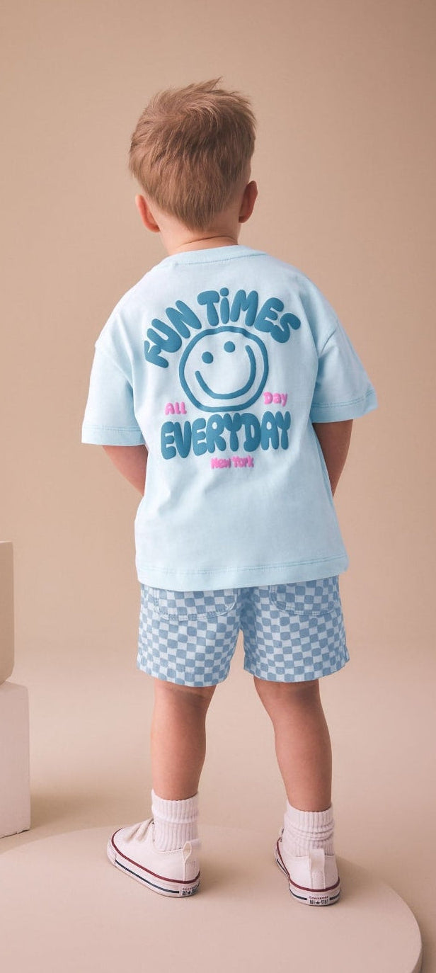 Blue Checkerboard Short Sleeve
T-Shirt & Shorts Set