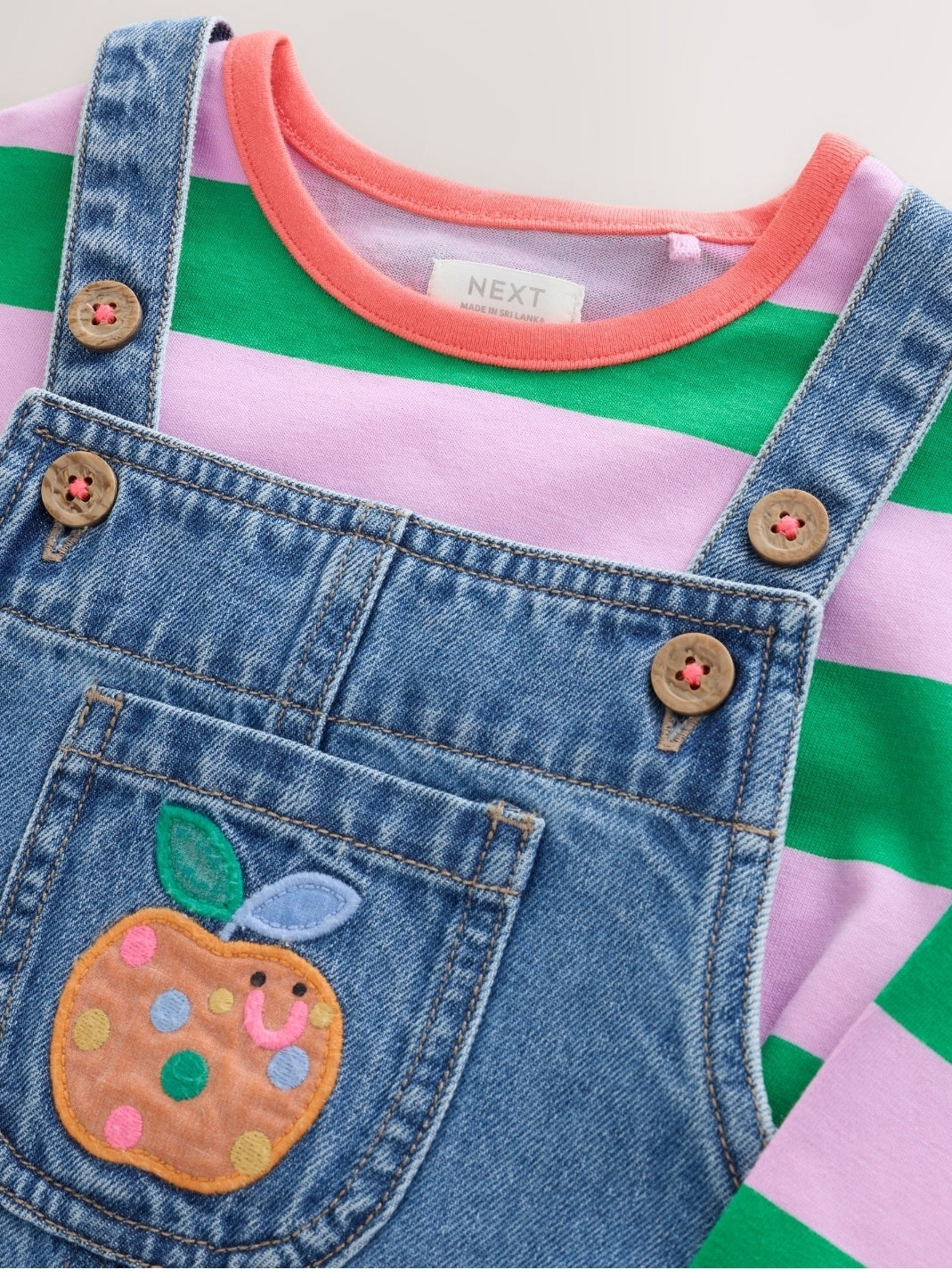 Denim Stripe T-Shirt Dungaree and Tights Set