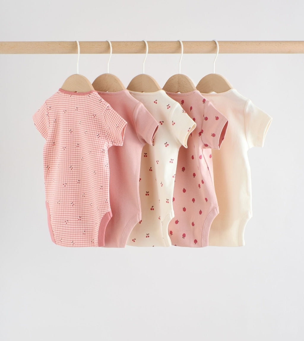 Pink Baby Short Sleeve Bodysuits 5 Pack