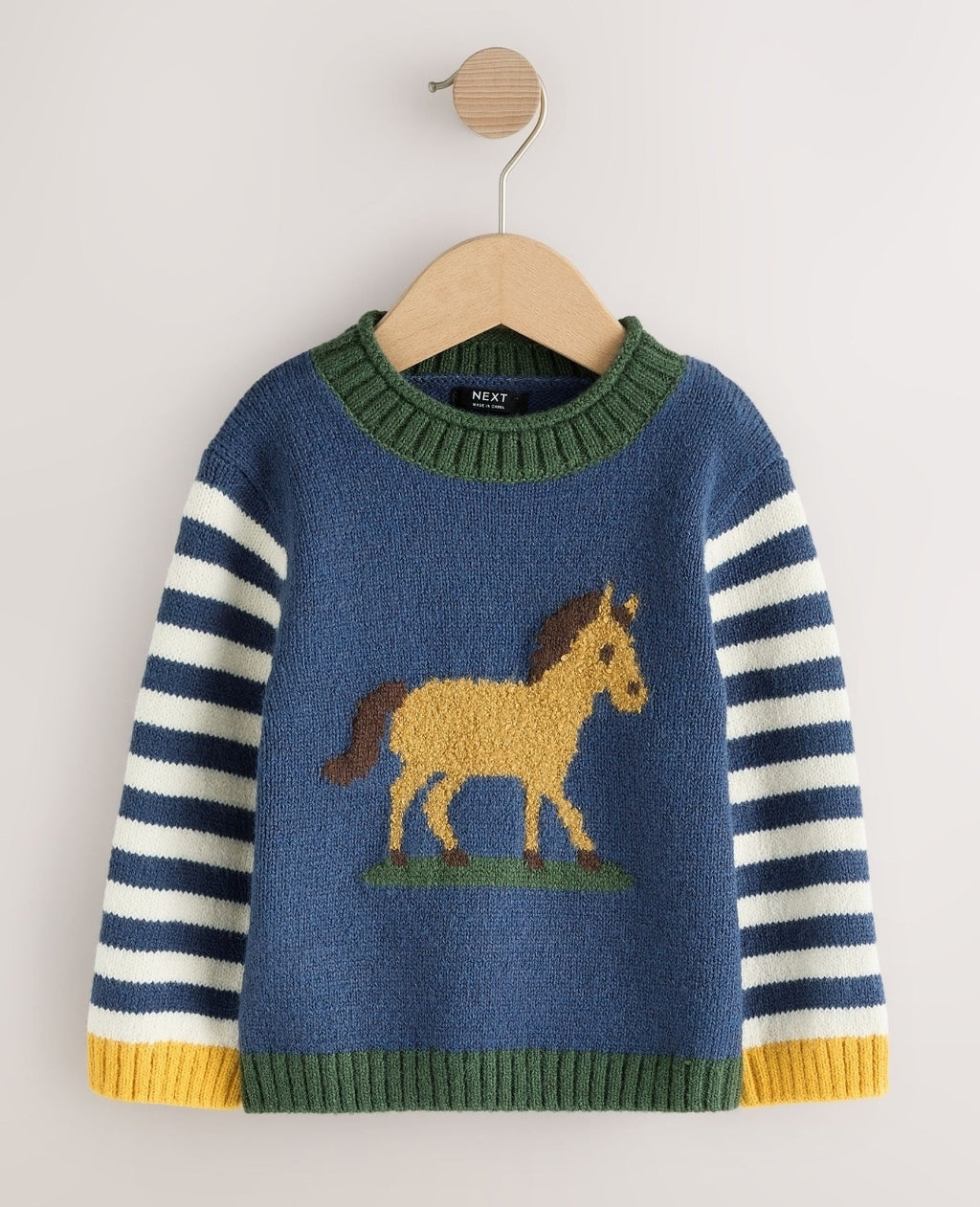 Navy Blue Horse Character Knitted Crew Neck Jumper