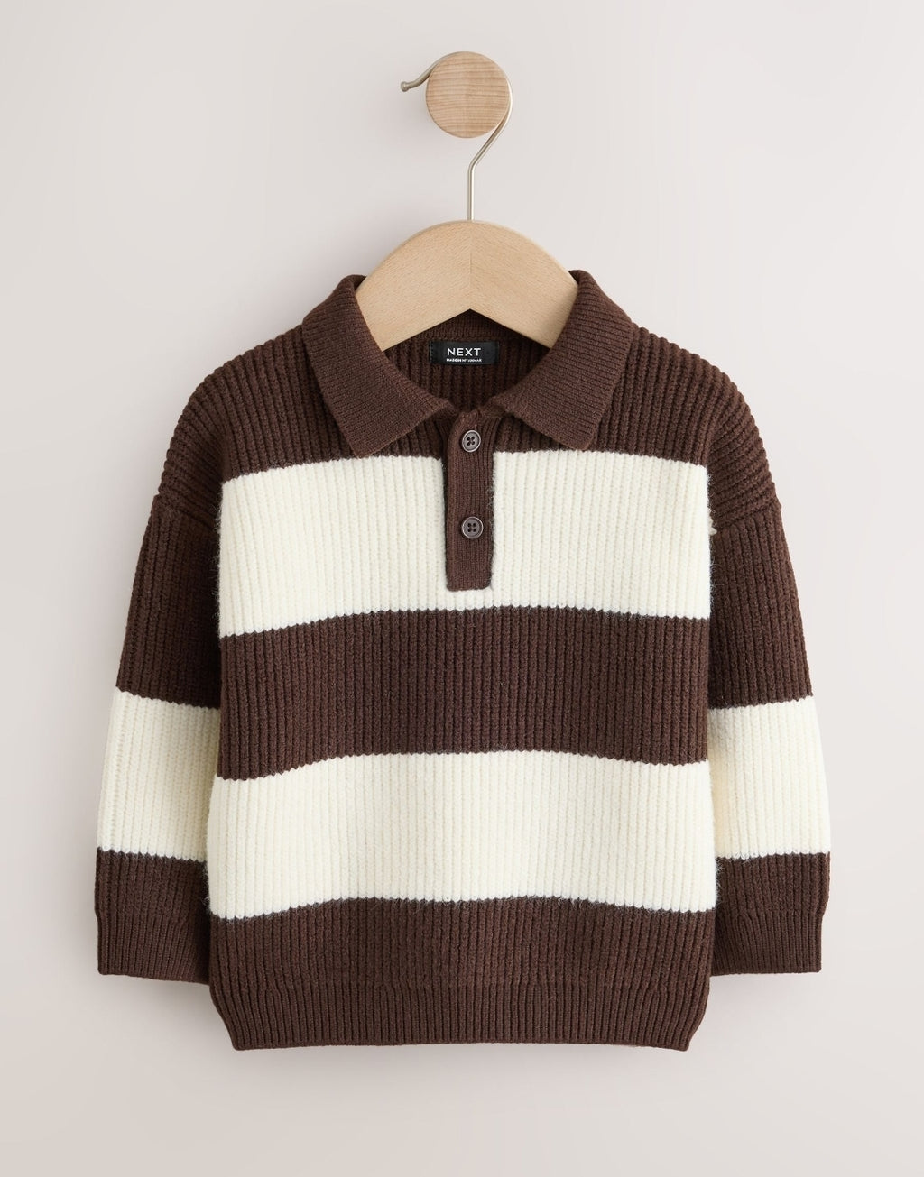 Brown/Cream Knitted Stripe Rugby Polo Shirt