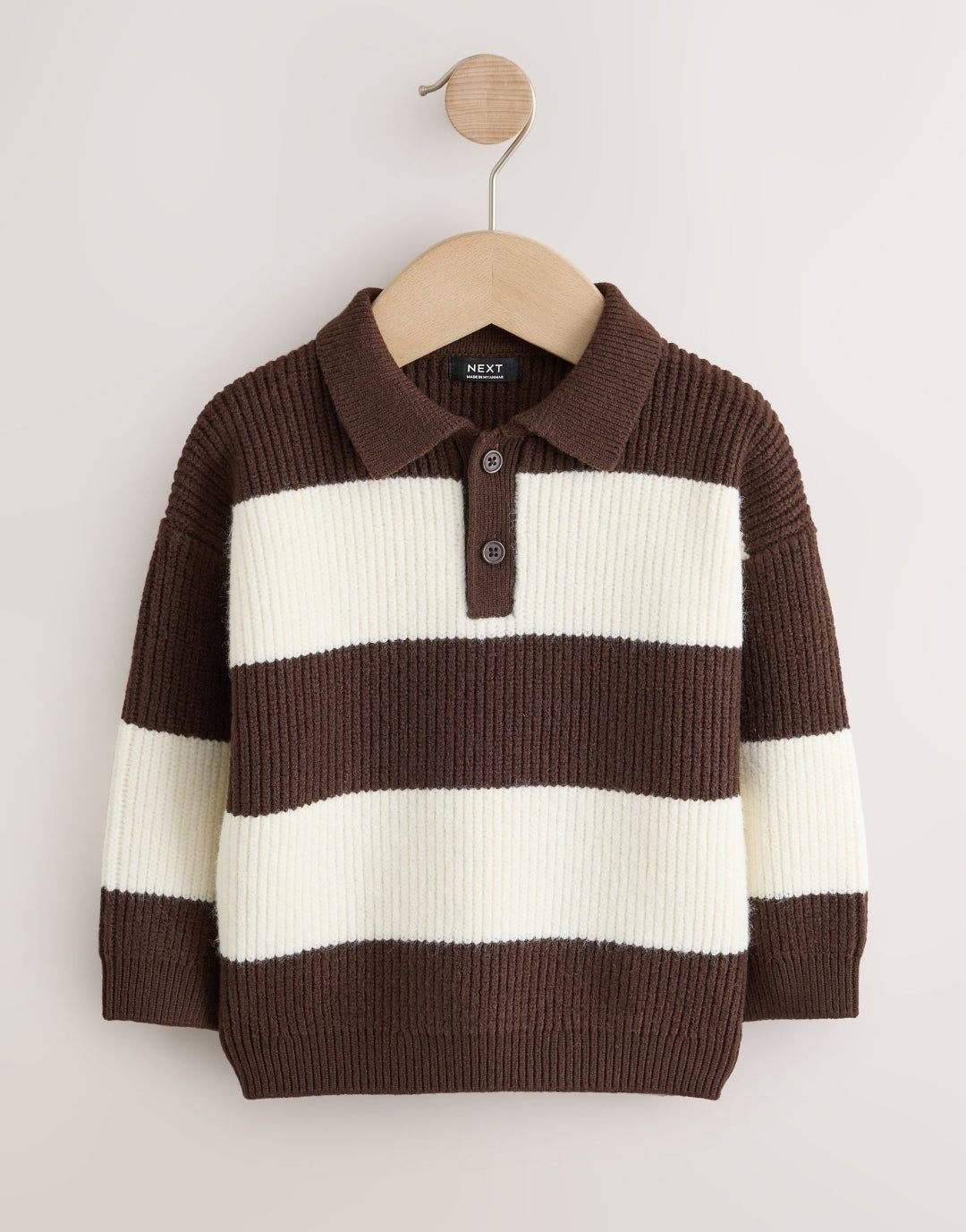 Brown/Cream Knitted Stripe Rugby Polo Shirt