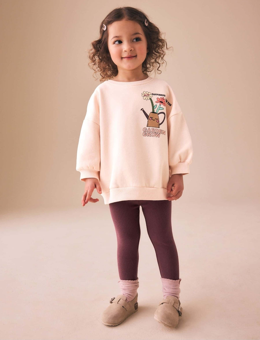 Cream Garden Graphic Sweatshirt and Leggings Set