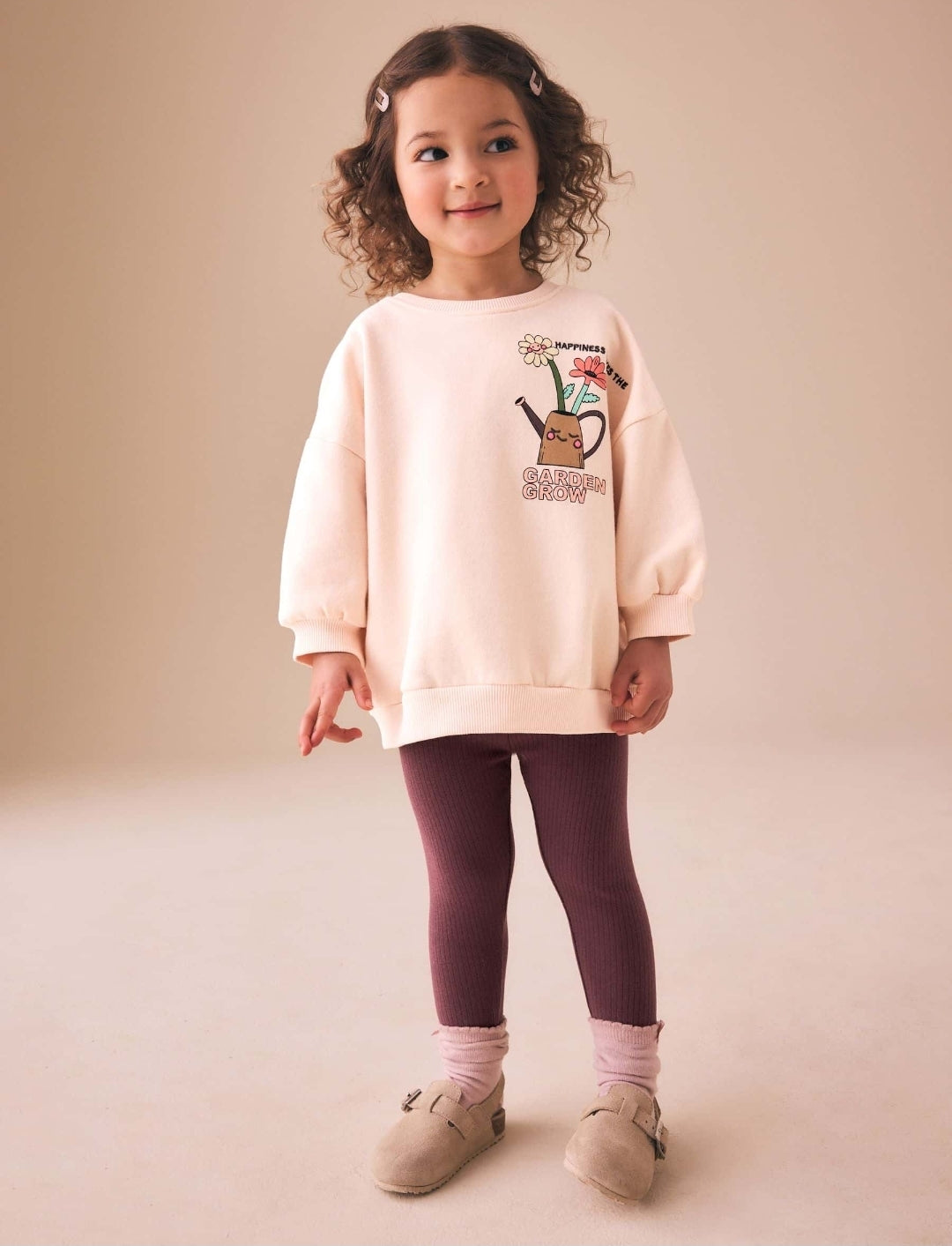 Cream Garden Graphic Sweatshirt and Leggings Set