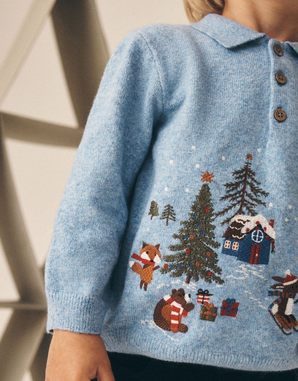 Blue Christmas Knitted Polo Shirt