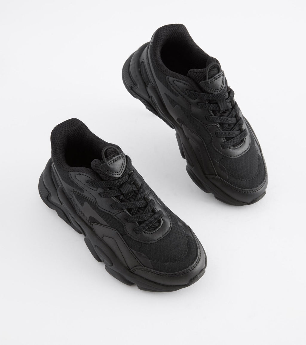 Black Elastic Lace Trainers