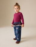 Embroidered Tartan Peplum Waist Jeans