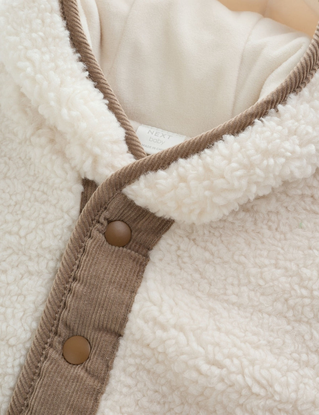 Cream Borg Hooded Baby Jacket