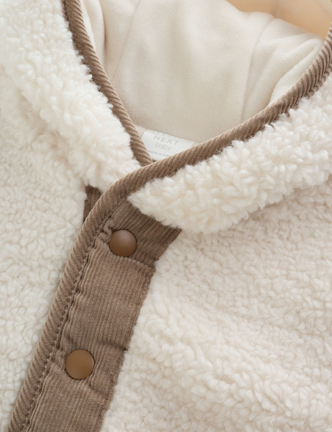 Cream Borg Hooded Baby Jacket