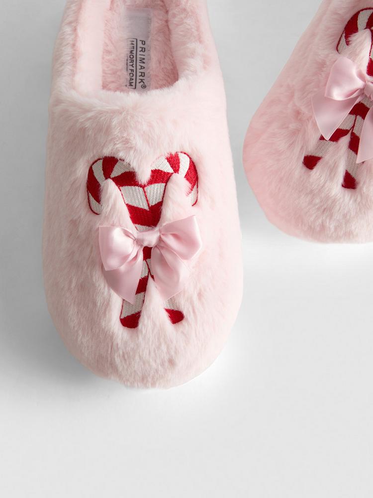 Primark Christmas Candy Cane Faux Fur Mule Slippers