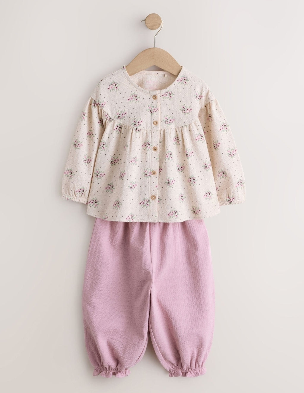 Pink Ditsy Floral Long Sleeve Blouse and Bloomer Trousers Set