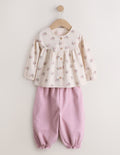 Pink Ditsy Floral Long Sleeve Blouse and Bloomer Trousers Set