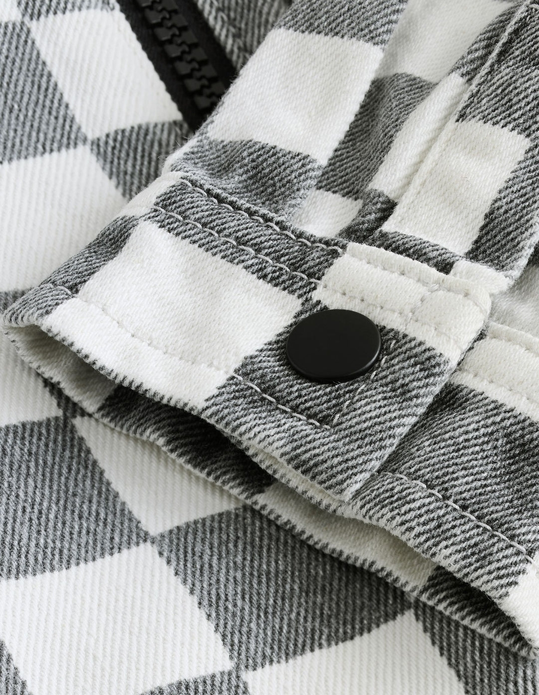 Grey/White Checkerboard Long Sleeve Zip Through Overshirt