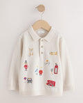 Ecru Long Sleeve Knitted Polo Shirt