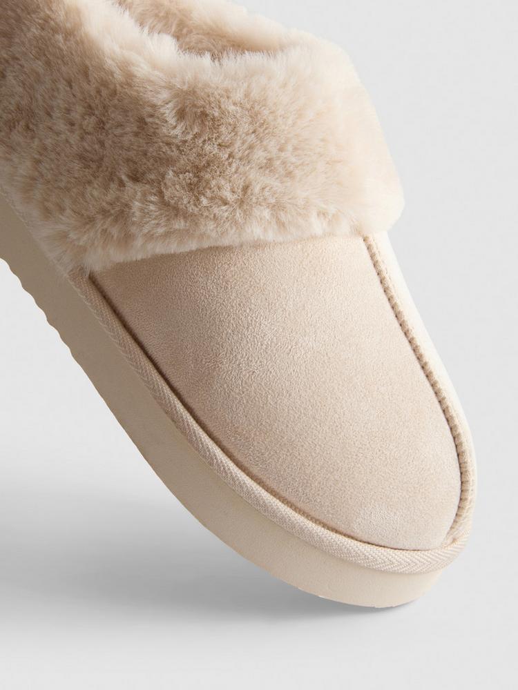 Primark Faux Fur Trim Mule Slippers