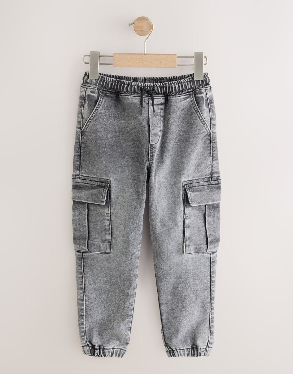 Grey Loose Fit Elasticated Waist Denim Cargos Jeans