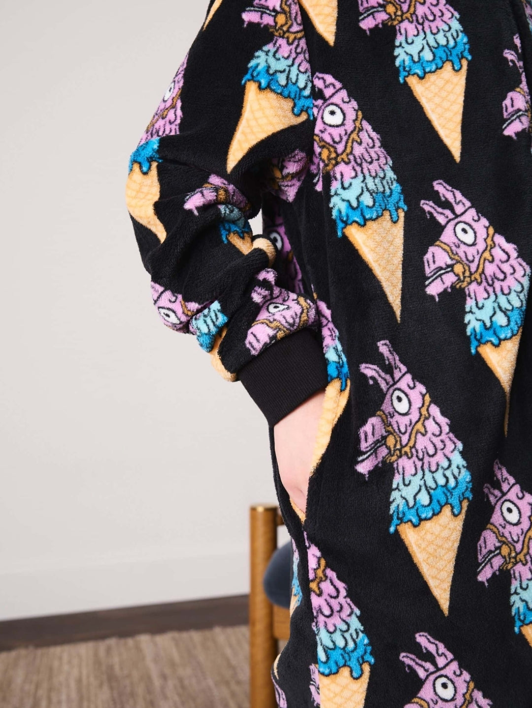Black All Over Fortnite Llama Fleece All-In-One