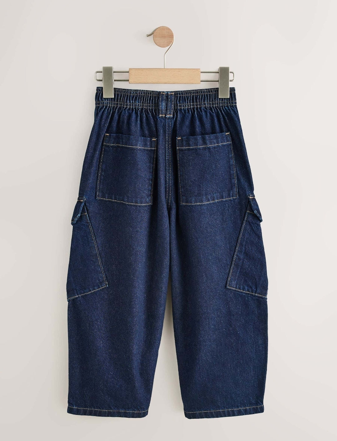 Dark Blue Denim Cargo Barrel Jeans