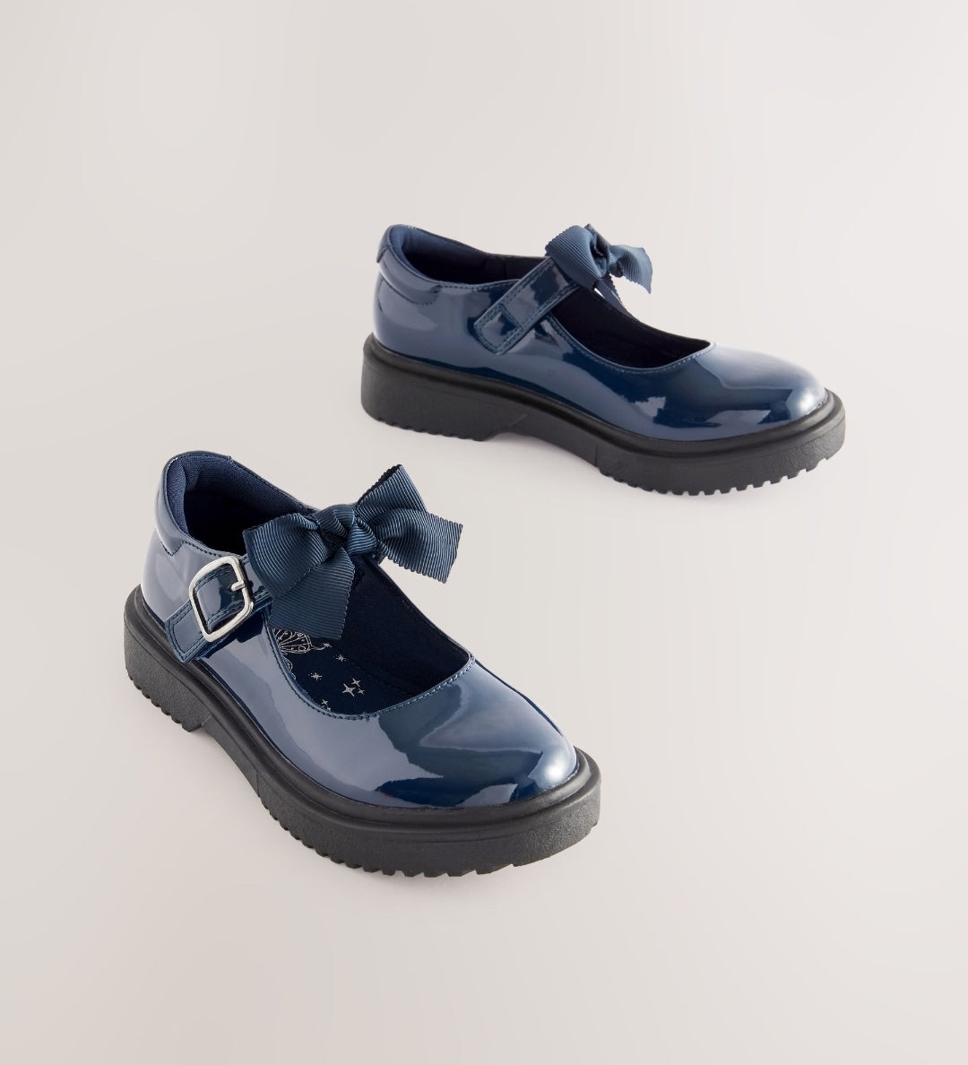 Navy Patent Standard Fit (F) Bow Chunky Mary Jane School Shoes