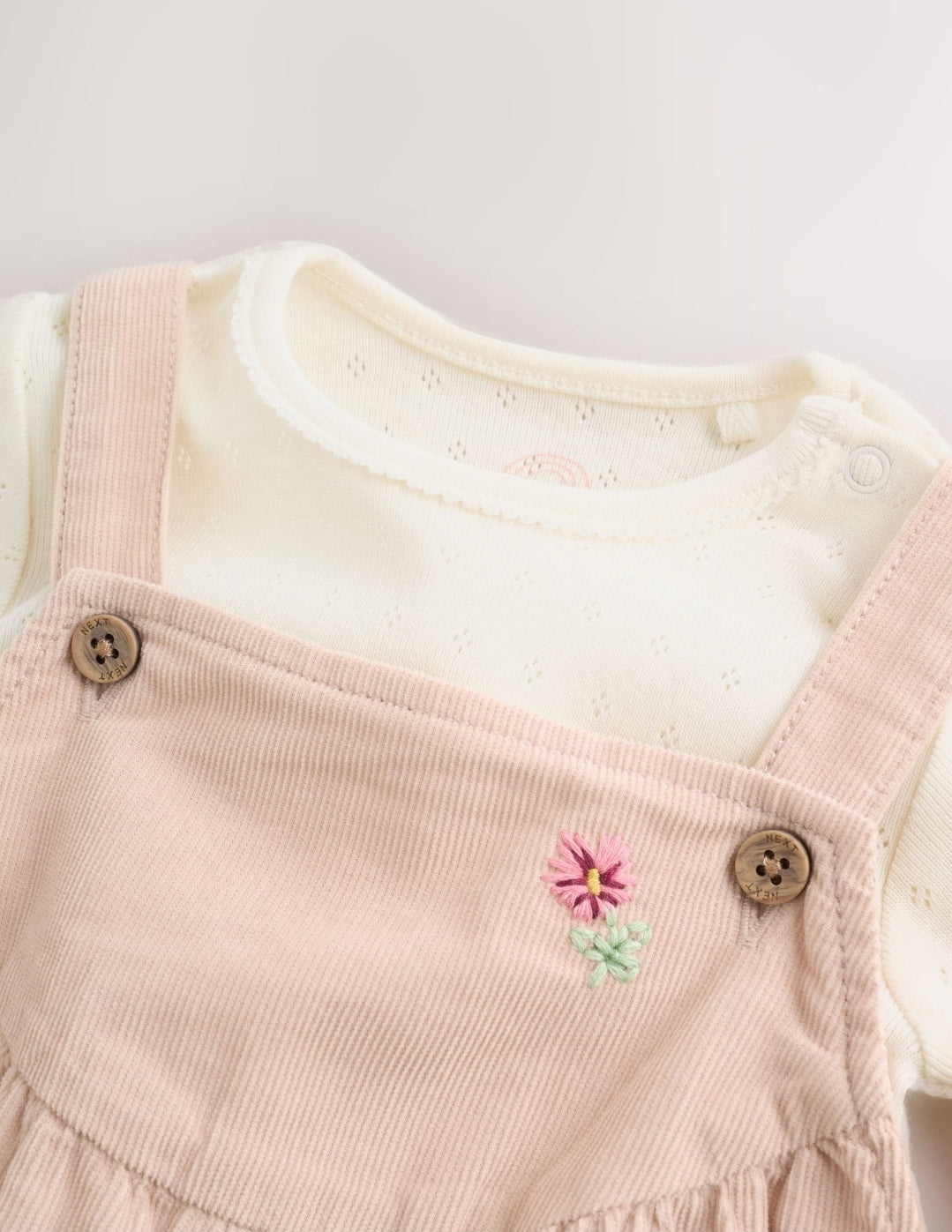 Ecru Bunny Baby Cord Dungarees And Long Sleeve Bodysuits 2 Piec