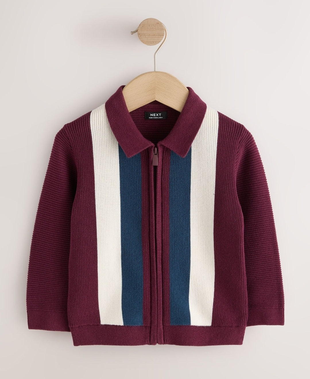 Purple/Navy Stripe Knitted Zip Up
Polo Shirt