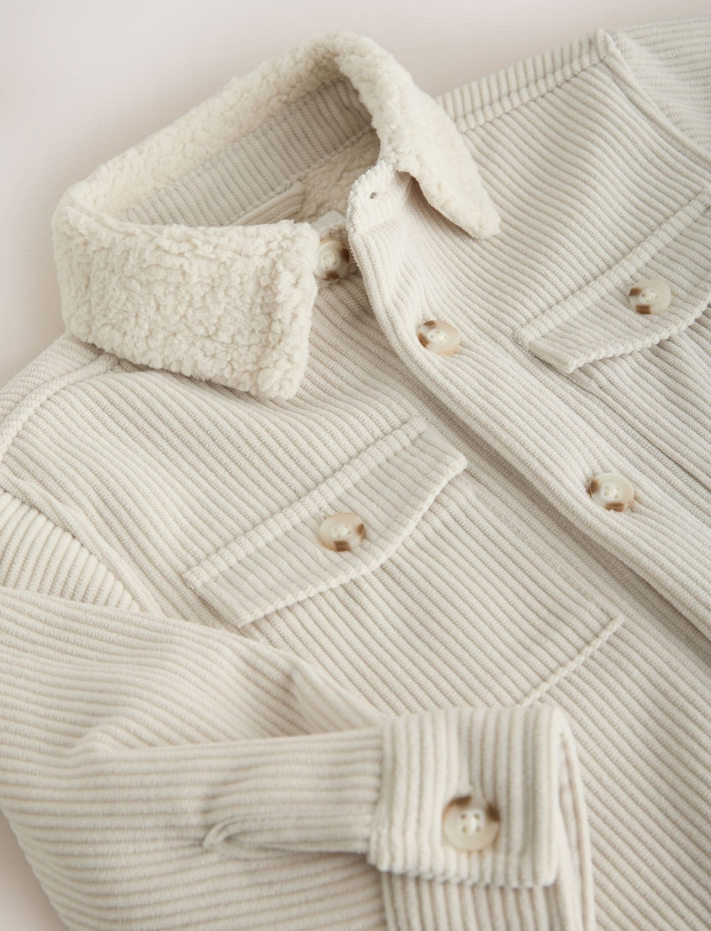 Ecru White Borg Lined Cord Shacket