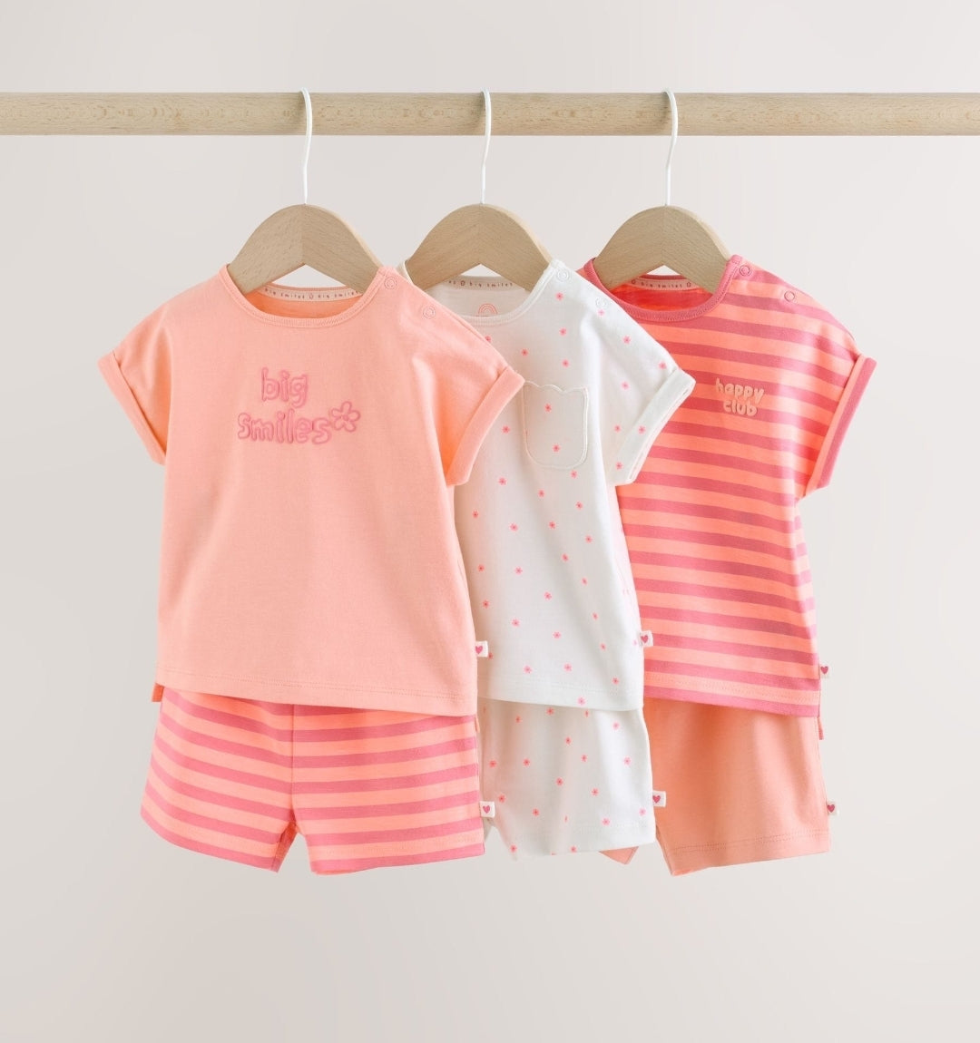 Pink Slogan Short Sleeve Top and Shorts Baby Set 6 Piece