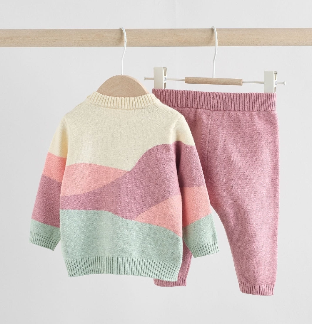 Pink Sheep Scene Baby Knitted Jumper and Leggings Set 2 Piece