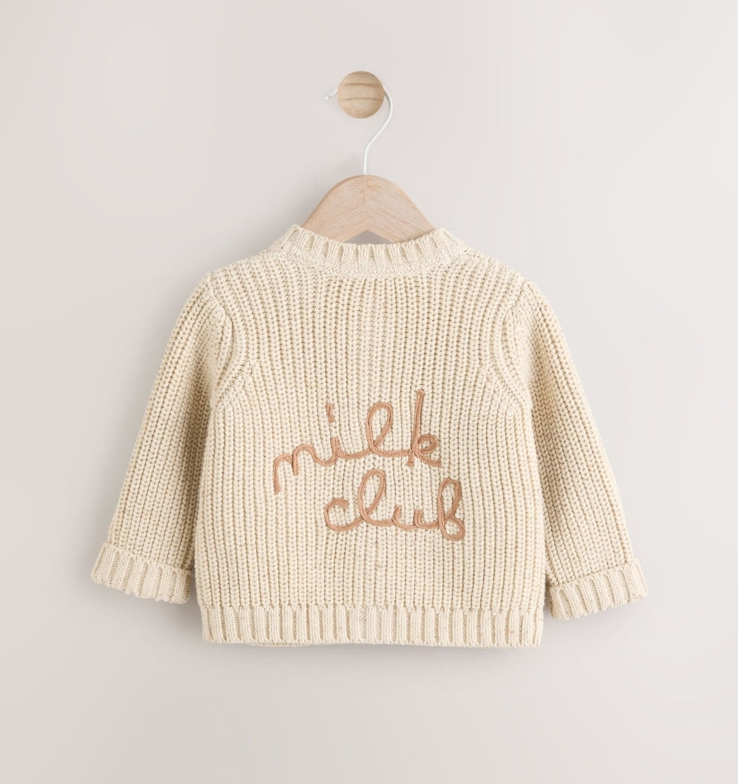 Neutral Milk Club Chunky Knitted Embroidered Baby Cardigan
