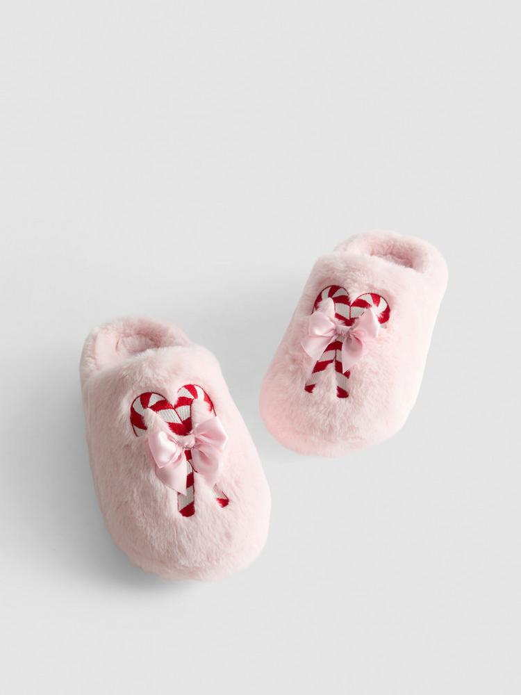 Primark Christmas Candy Cane Faux Fur Mule Slippers