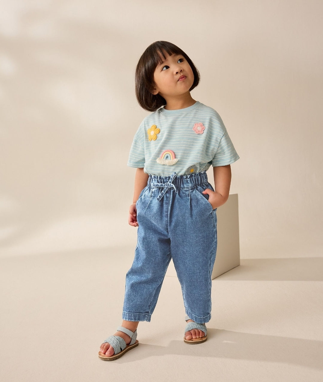 Light Wash Tie Waist Jeans
