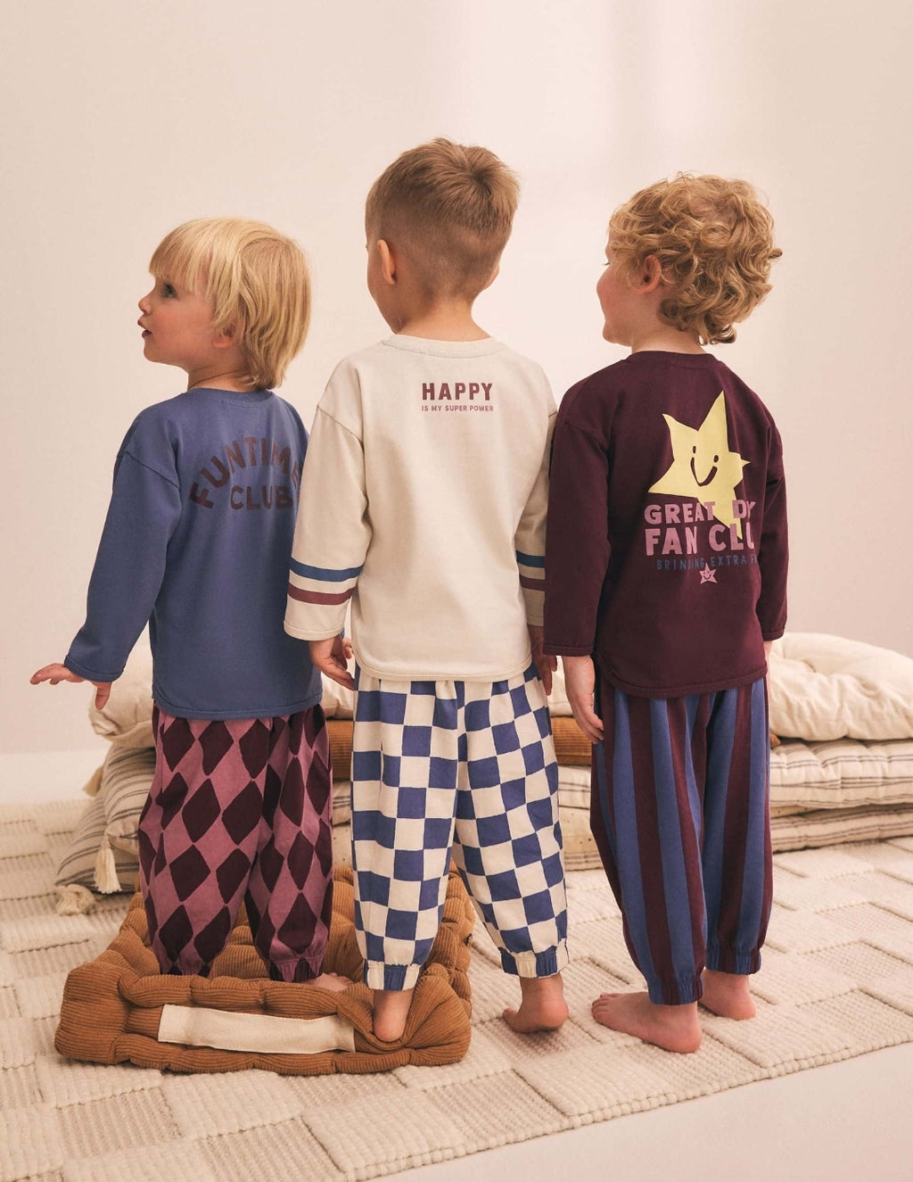 Burgundy/Ecru/Blue Oversized Pyjamas 3 Pack
