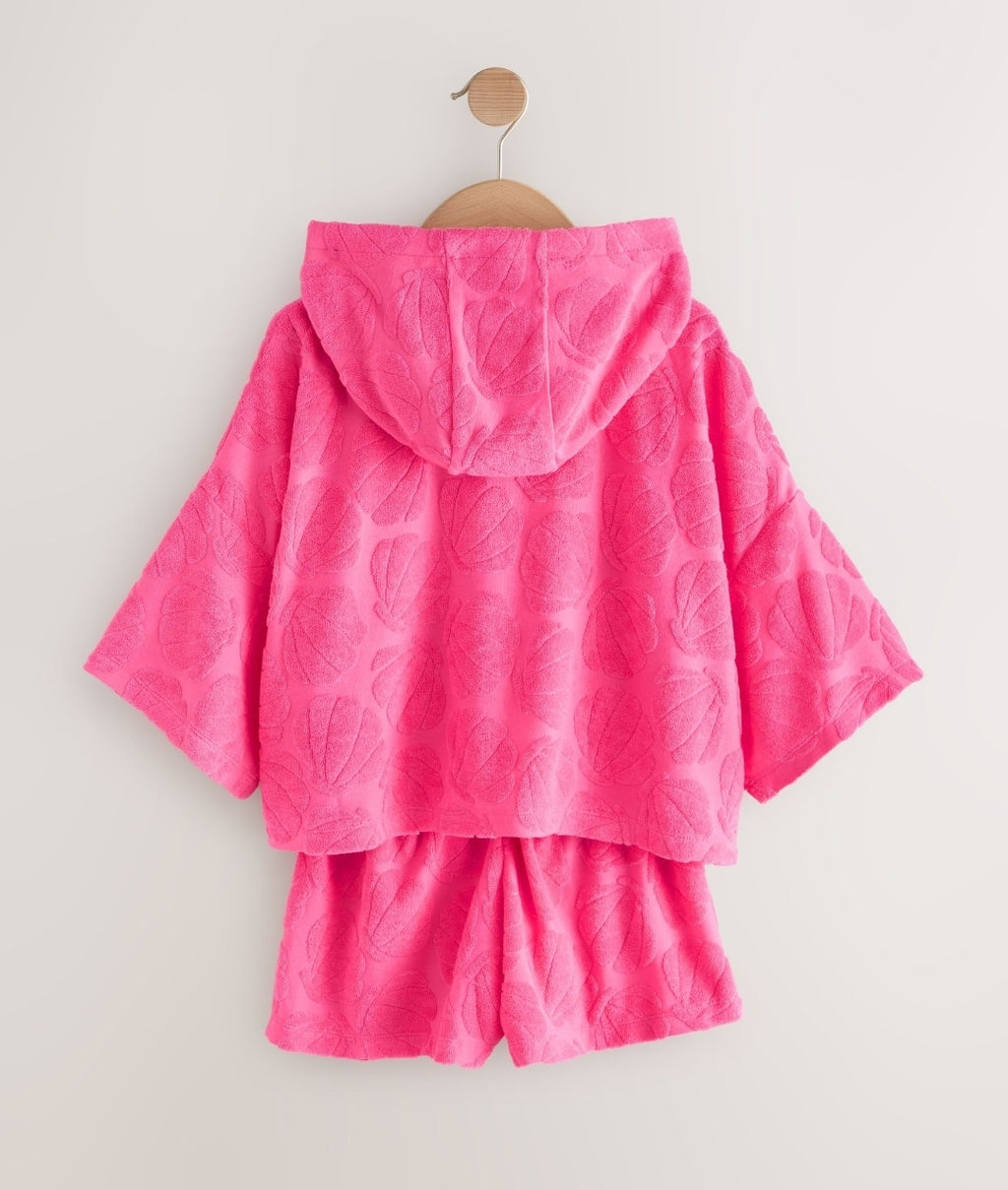Pink Shell Towelling Hoodie And Shorts Set