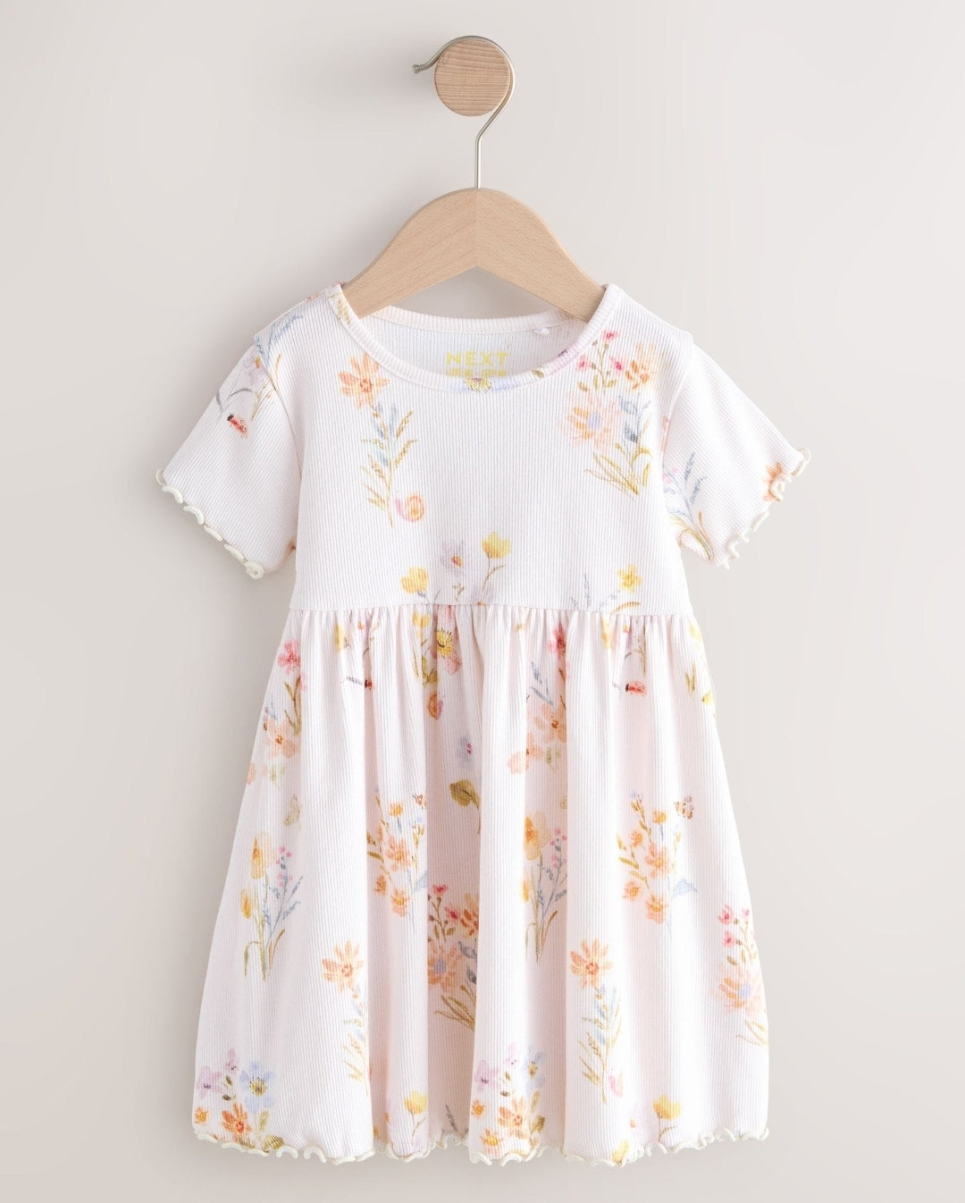 Cream Floral Short Sleeve Ribbed
Dress