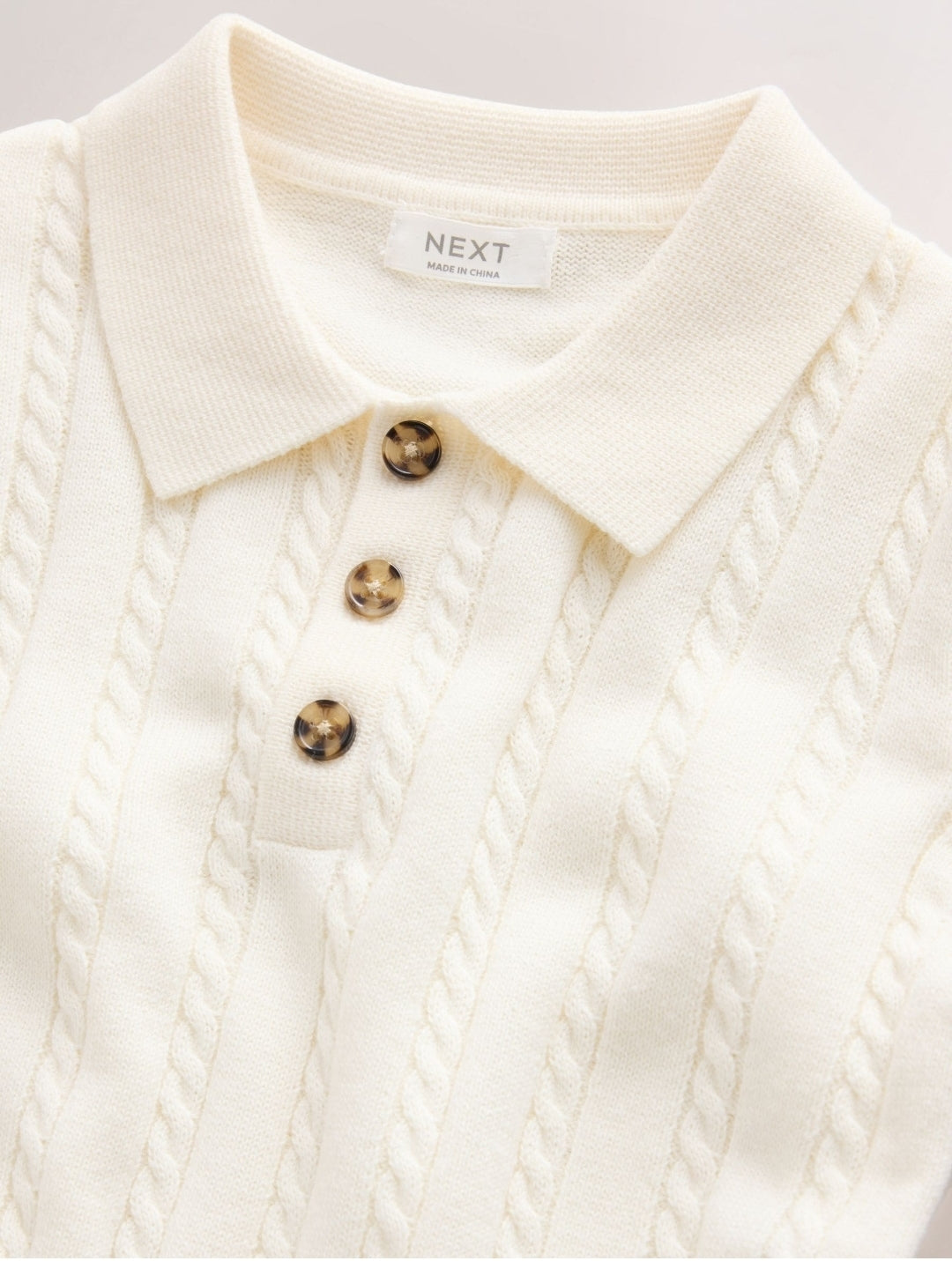 Ecru Cable Knit Polo Shirt