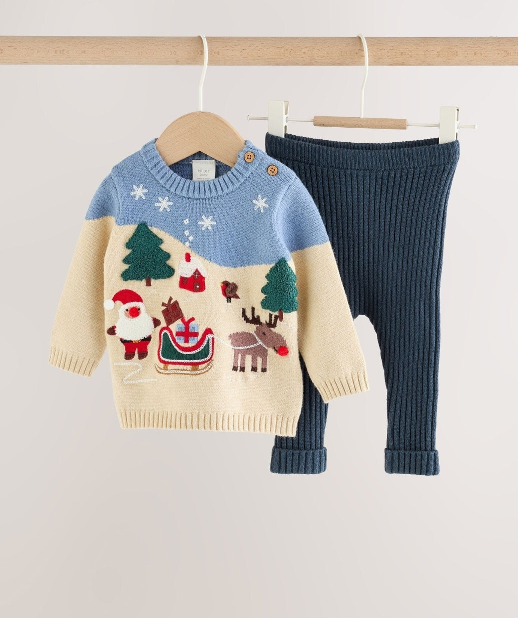 Blue Christmas Knitted Jumper and Leggings Set