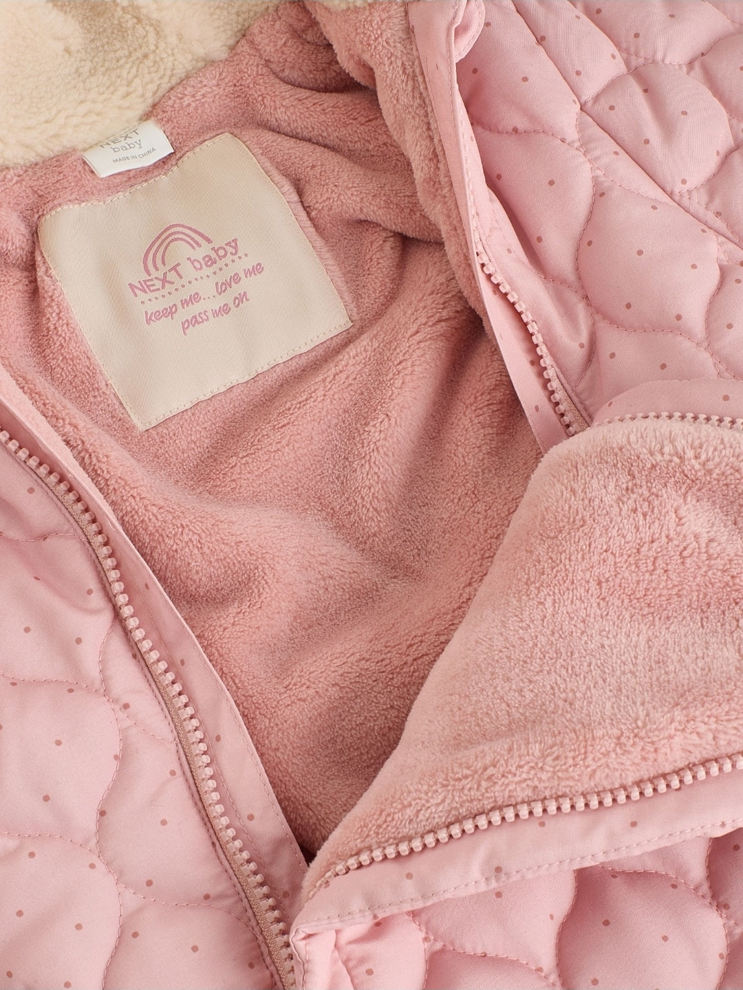 Pink Nylon Spot Double Zip
Hooded Baby All-In-One