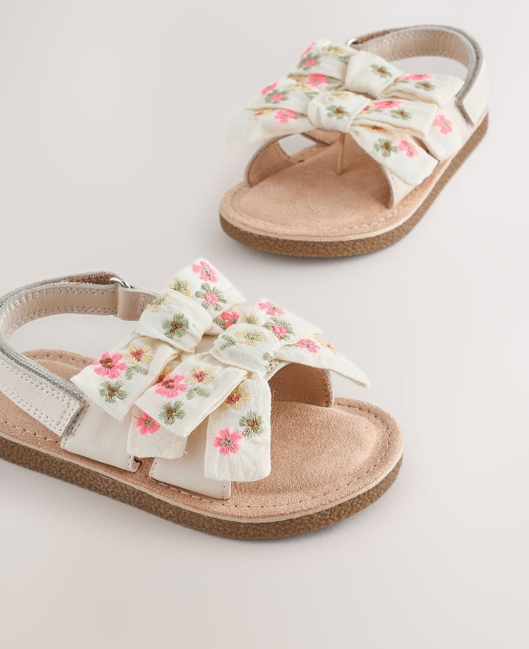 White Embroidered Bow Sandals