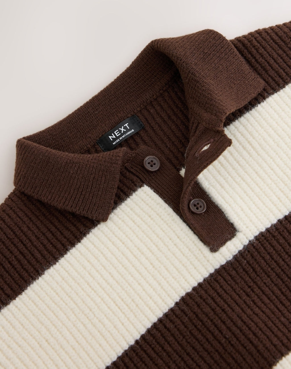 Brown/Cream Knitted Stripe Rugby Polo Shirt