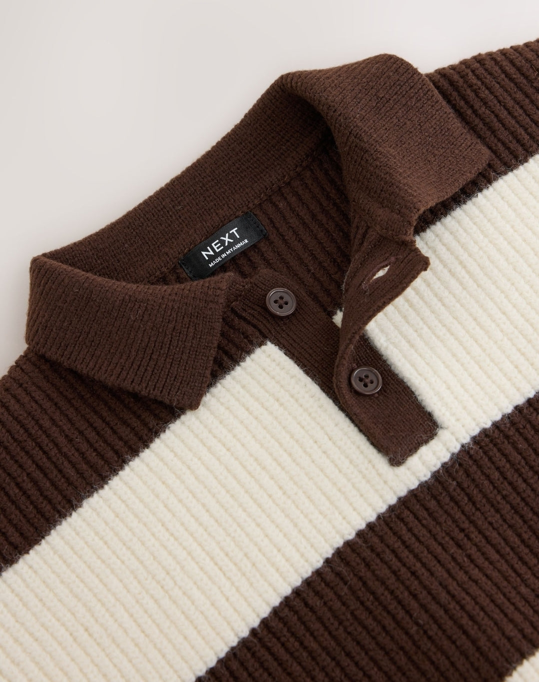 Brown/Cream Knitted Stripe Rugby Polo Shirt