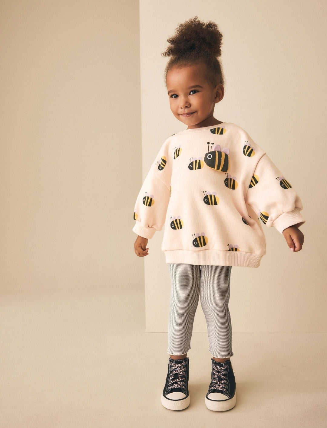 Cream Stripe Bee Sweatshirt and Leggings Set