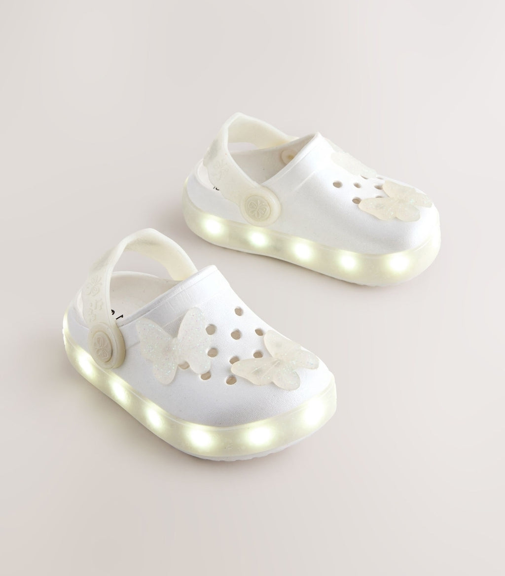 White Shimmer Butterfly Light Up
Clogs