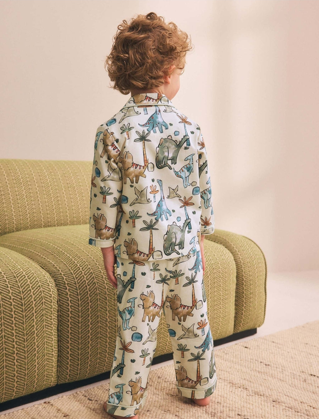 Ecru Watercolour Dino Ribbon Wrapped Pyjamas Gift Set