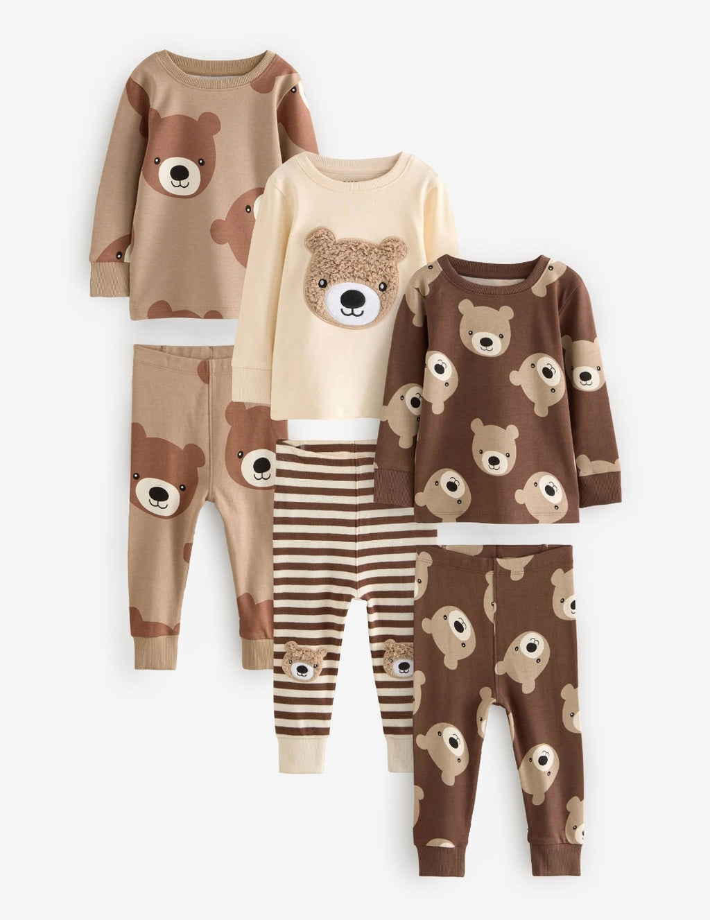 Brown/Cream Snuggle Pyjamas 3 Pack