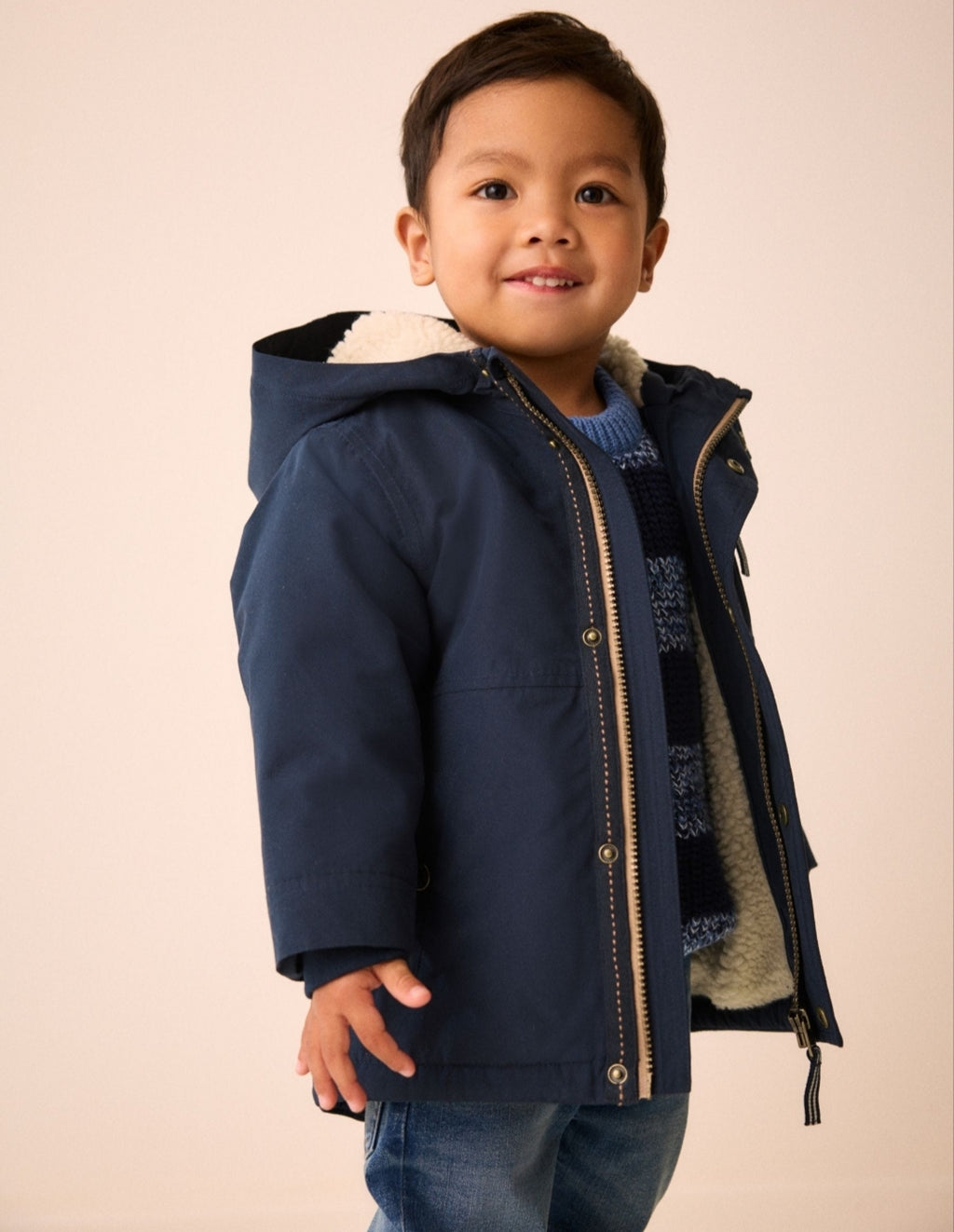 Navy Waterproof Borg Lined Parka
