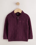 Plum Purple Textured Knitted Zip Neck Polo Shirt