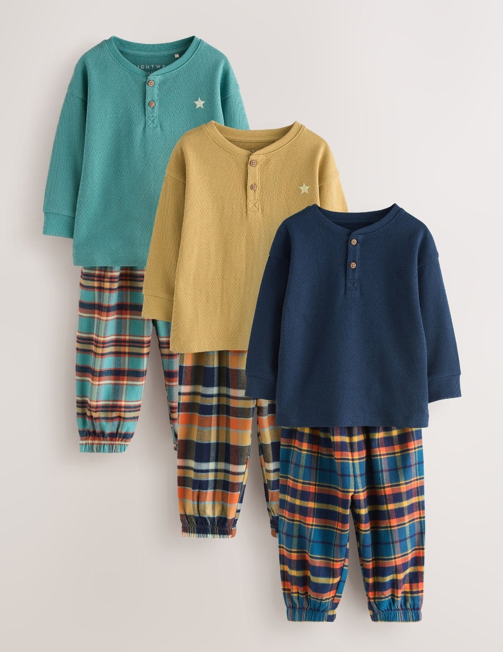 Navy/Ochre/Teal Check Woven Bottom Pyjamas 3 Pack
